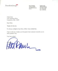 Pete Dawkins Autographed Army Knights Travelers Group Personalized Letter 57863