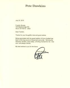 Pete Dawkins Autographed/Signed Army Knights Personalized Letter 57866