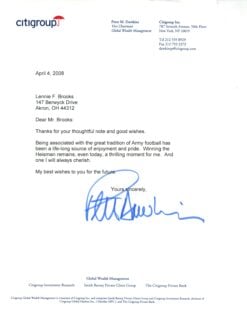 Pete Dawkins Autographed Army Knights Travelers Group Personalized Letter 57865