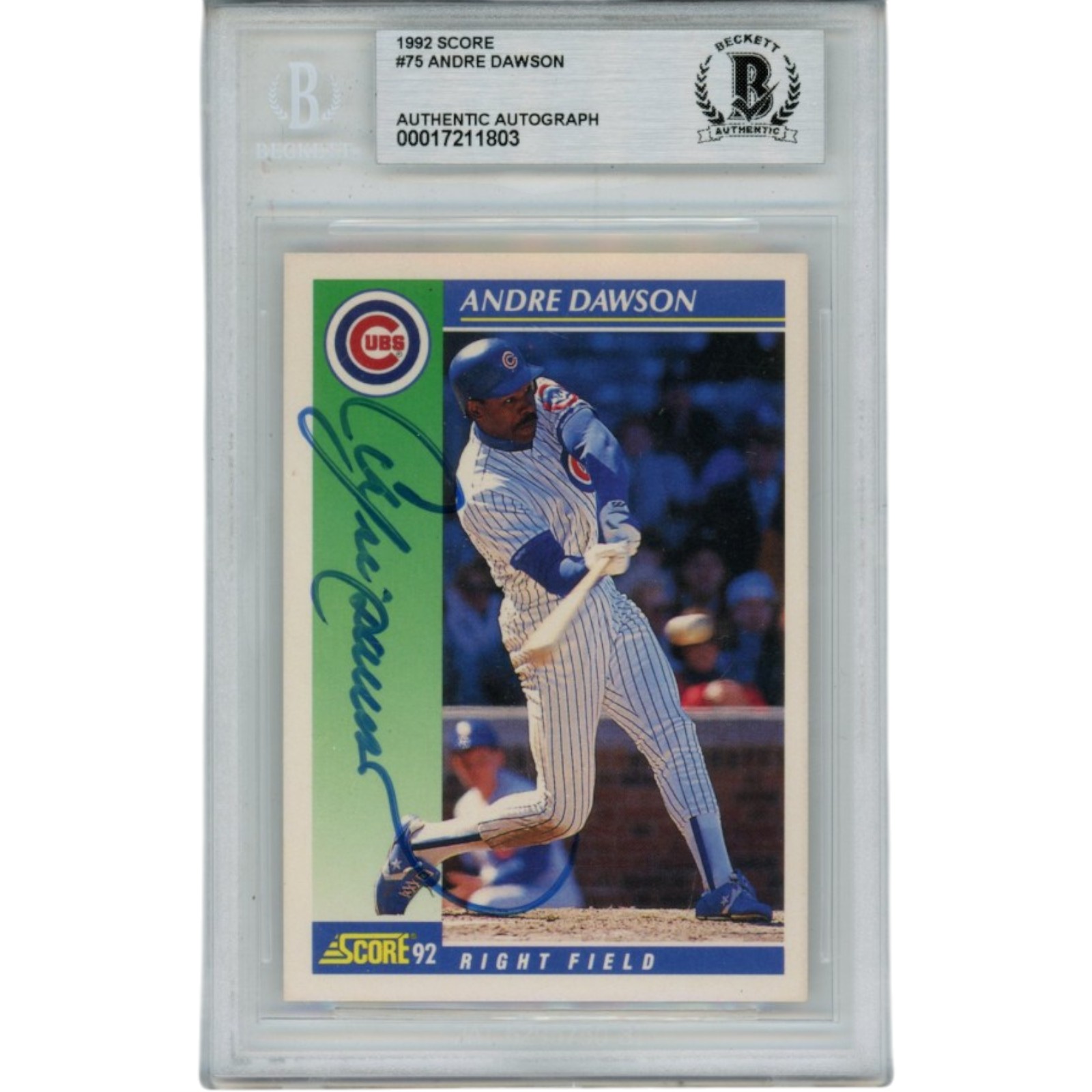 Andre Dawson Autographed/Signed Chicago Cubs 92 Score Card Slab Beckett 56133