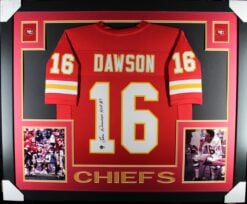 Len Dawson Signed Kansas City Chiefs Framed Jersey Red #1 HOF Beckett W 58641