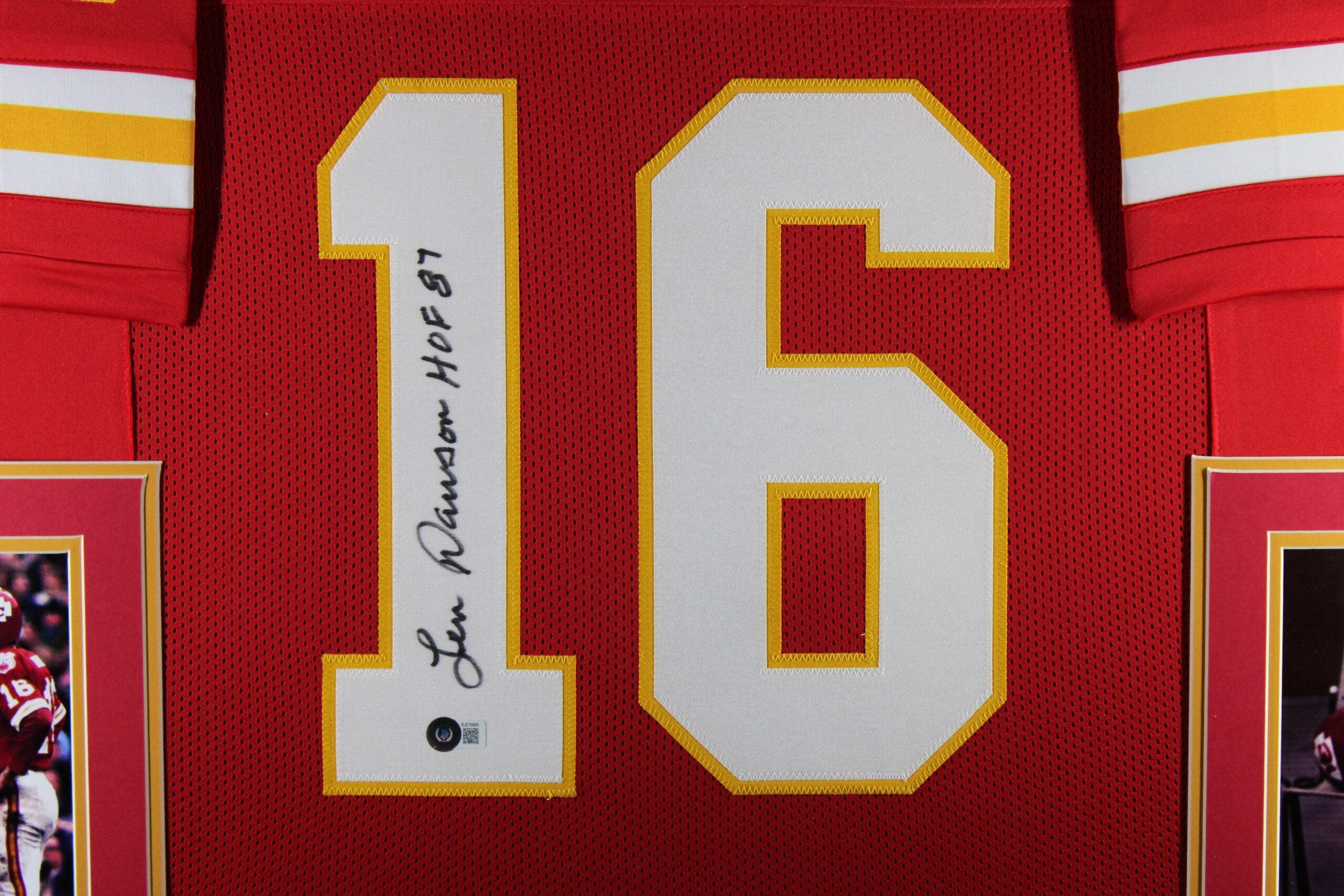Len Dawson Signed Kansas City Chiefs Framed Jersey Red #1 HOF Beckett W 58641 2 Len Dawson Signed Kansas City Chiefs Framed Jersey Red #1 HOF Beckett W 58641