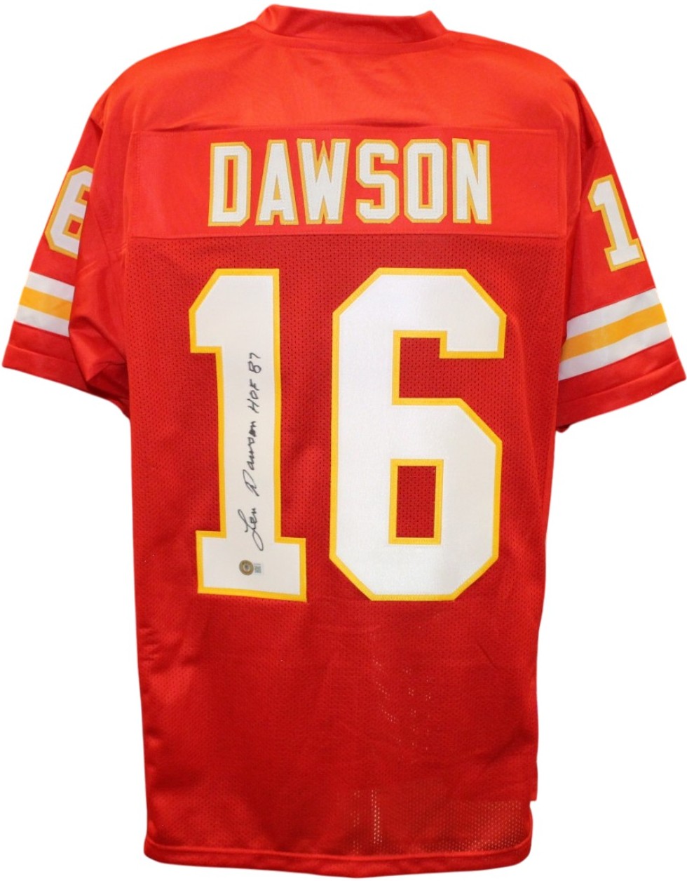 Len Dawson Autographed/Signed Pro Style Size XL Red Jersey Beckett 57032 1 Len Dawson Autographed/Signed Pro Style Size XL Red Jersey Beckett 57032