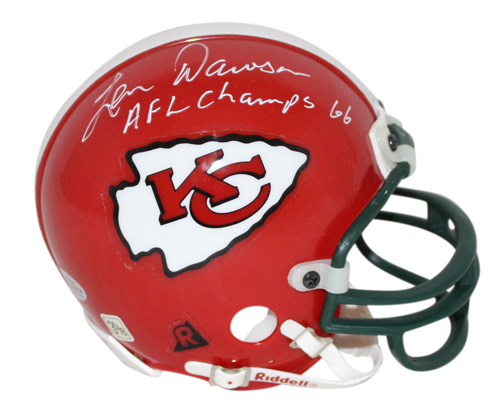 Len Dawson Signed Chiefs/Packers Custom Mini Helmet Champs BAS 32646