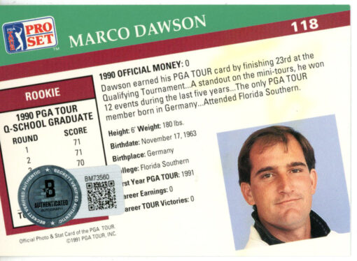 Marco Dawson Autographed 1991 Pro Set #118 Trading Card Beckett 44846