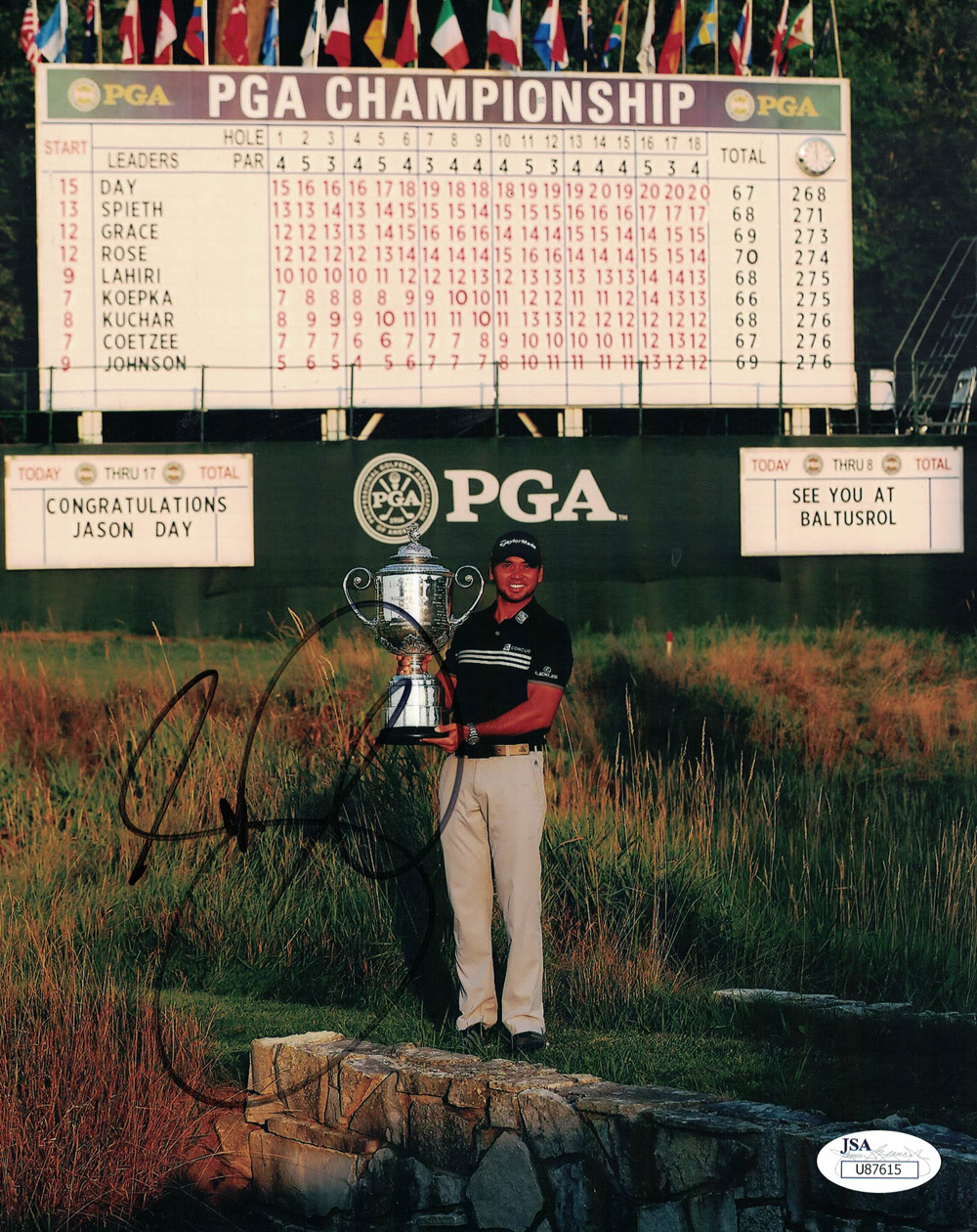 Jason Day Autographed/Signed PGA Championship Golf 8x10 Photo JSA 30282