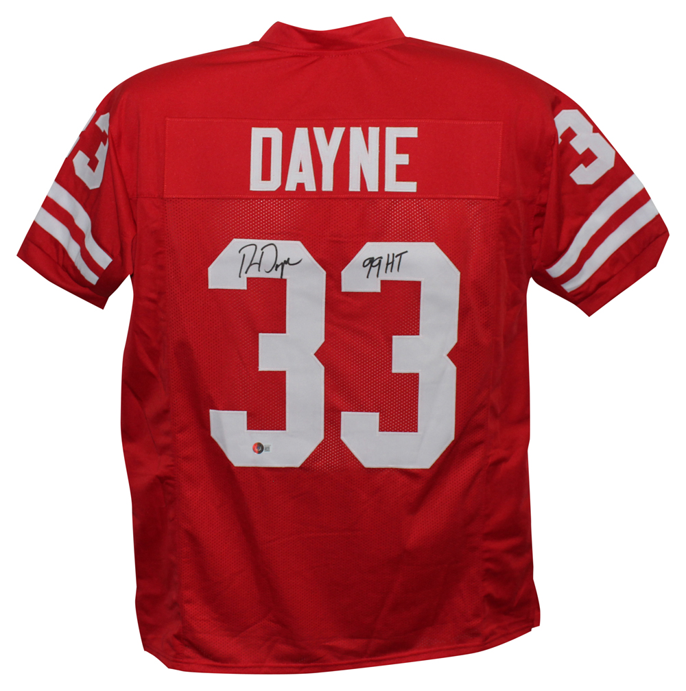 Ron Dayne Autographed/Signed College Style Red XL Jersey 99H Beckett