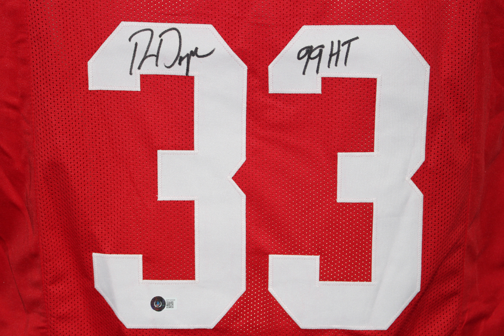 Ron Dayne Autographed/Signed College Style Red XL Jersey 99H Beckett