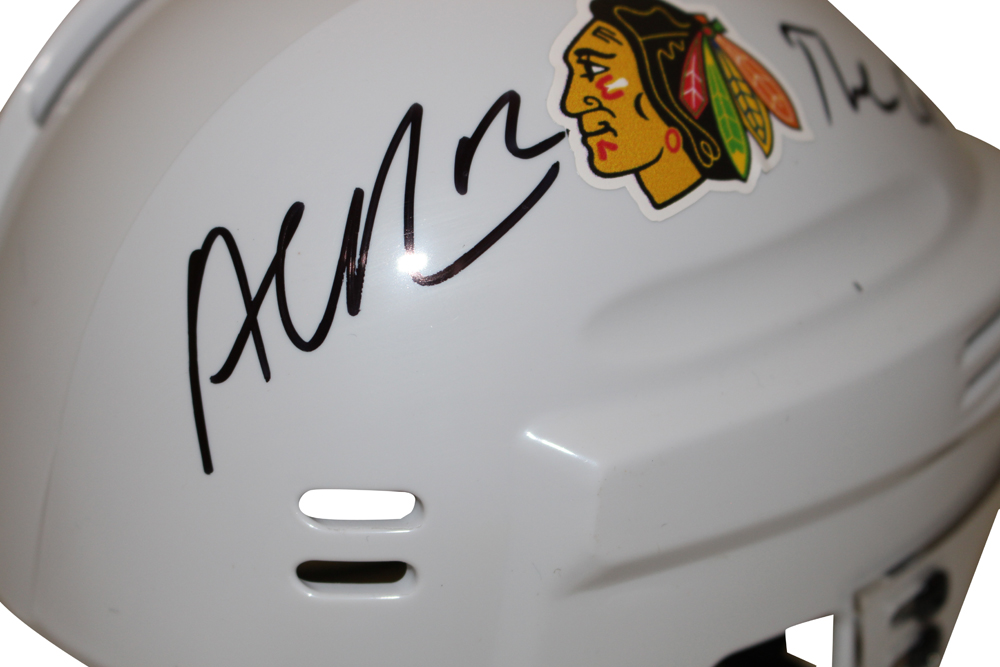 Alex DeBrincat Signed Chicago Blackhawks White Mini Helmet The Cat BAS