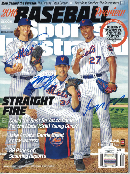 Jacob Degrom Harvey & Familia Signed New York Mets Sports Illustrated JSA 24675