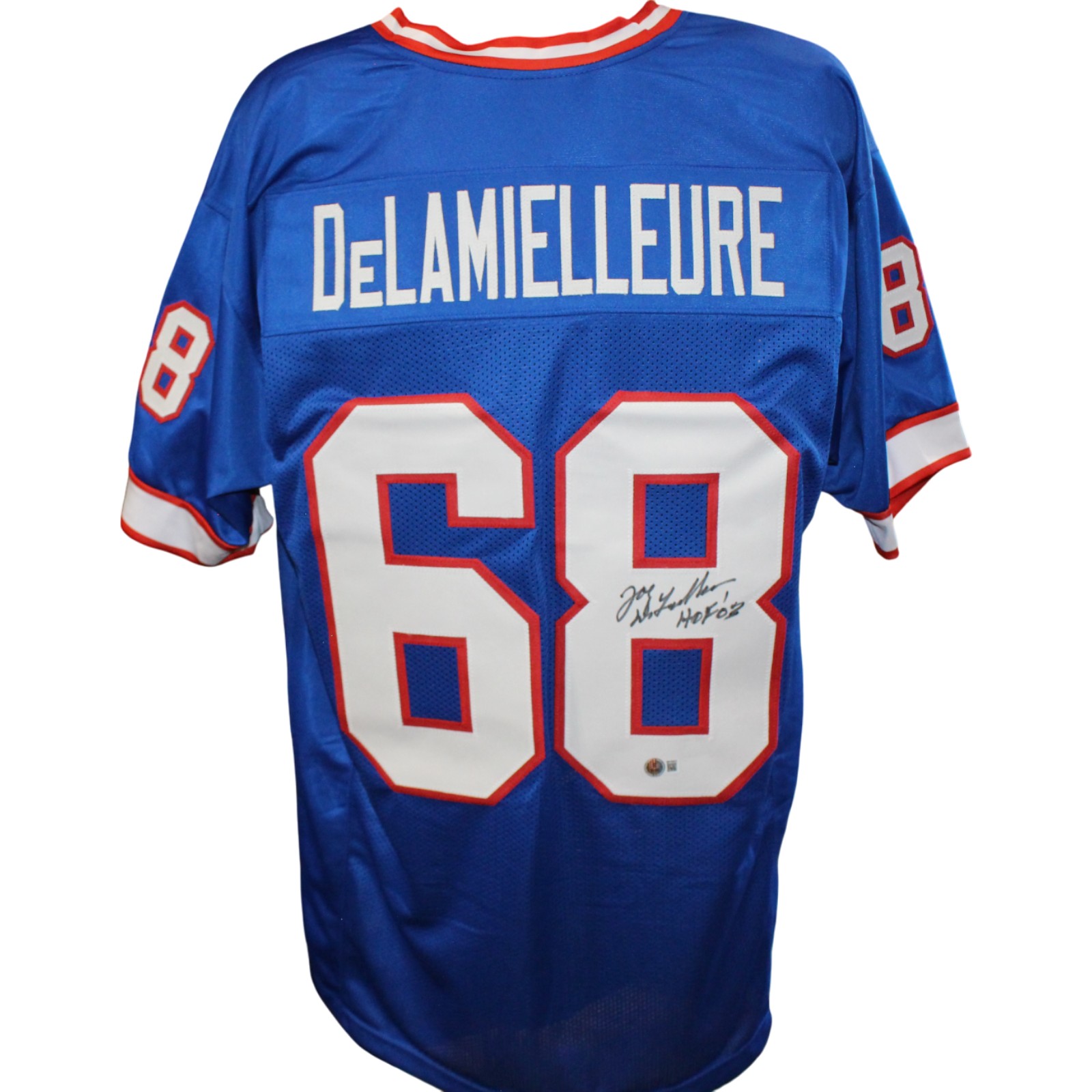 Joe Delamielleure Autographed Pro Style XL Blue Jersey HOF Beckett 54288