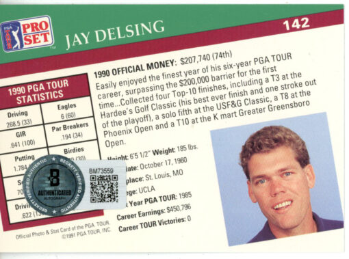 Jay Delsing Autographed 1991 Pro Set #142 Trading Card Beckett 44847