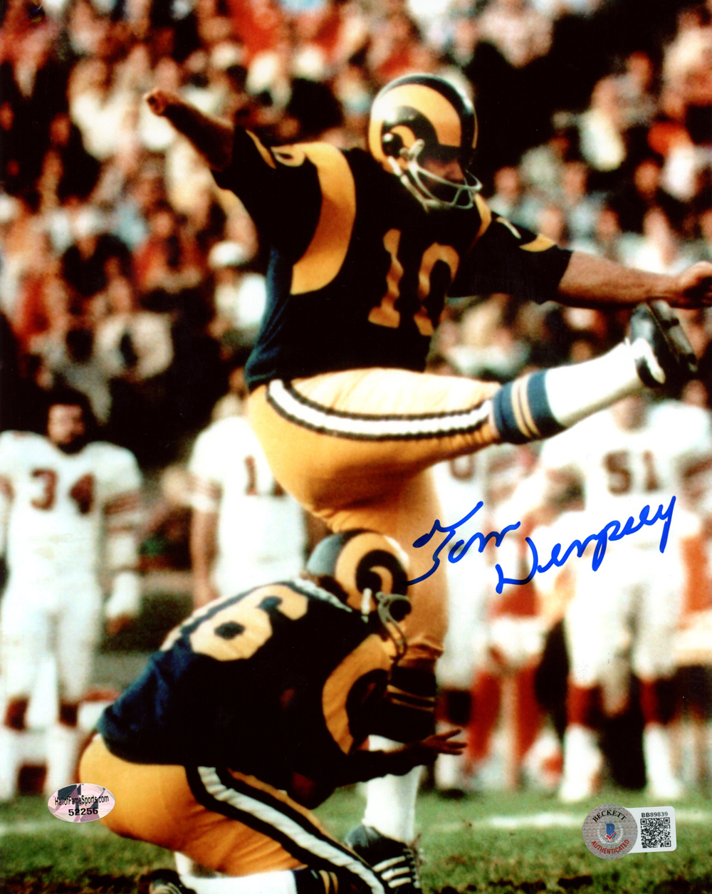 Tom Dempsey Autographed/Signed Los Angeles Rams 8x10 Photo Beckett