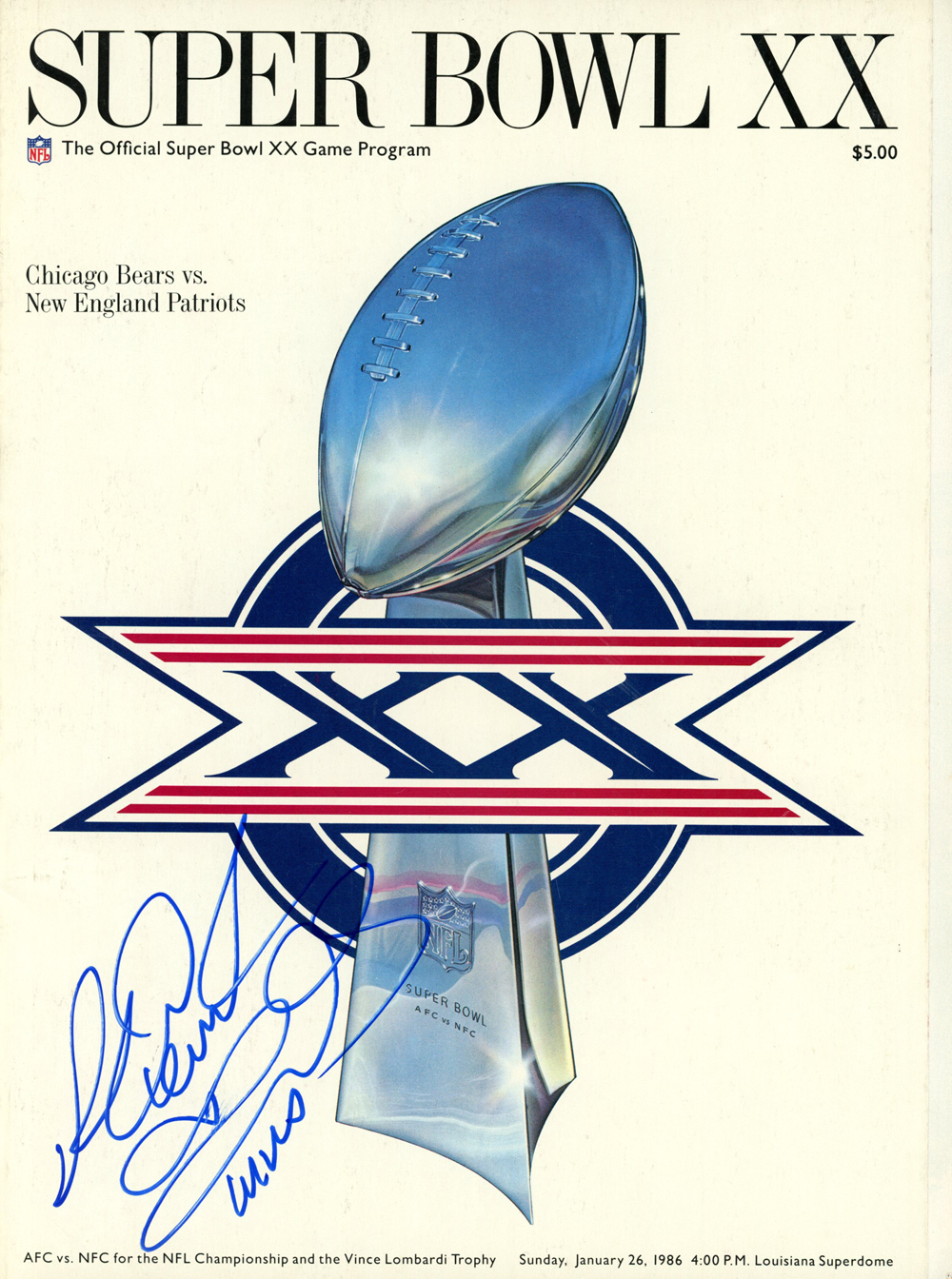 Richard Dent Autographed/Signed Super Bowl XX Program MVP Beckett 37387