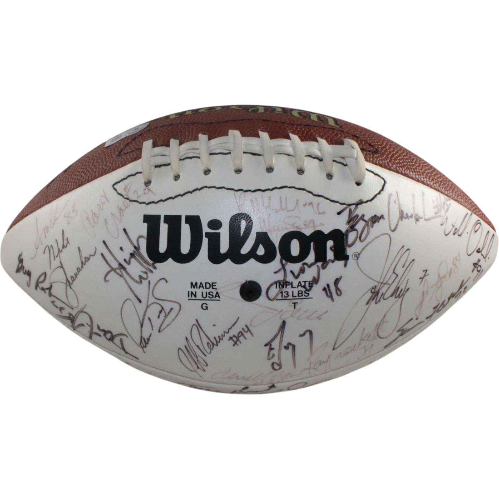 Bowlen Elway Davis +52 Signed Denver Broncos 97 Team Football Beckett 55433