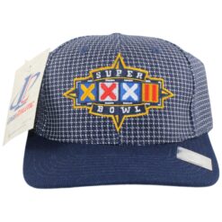 Denver Broncos Super Bowl XXXII Logo Athletic Grid Pattern Adjustable Hat 55720