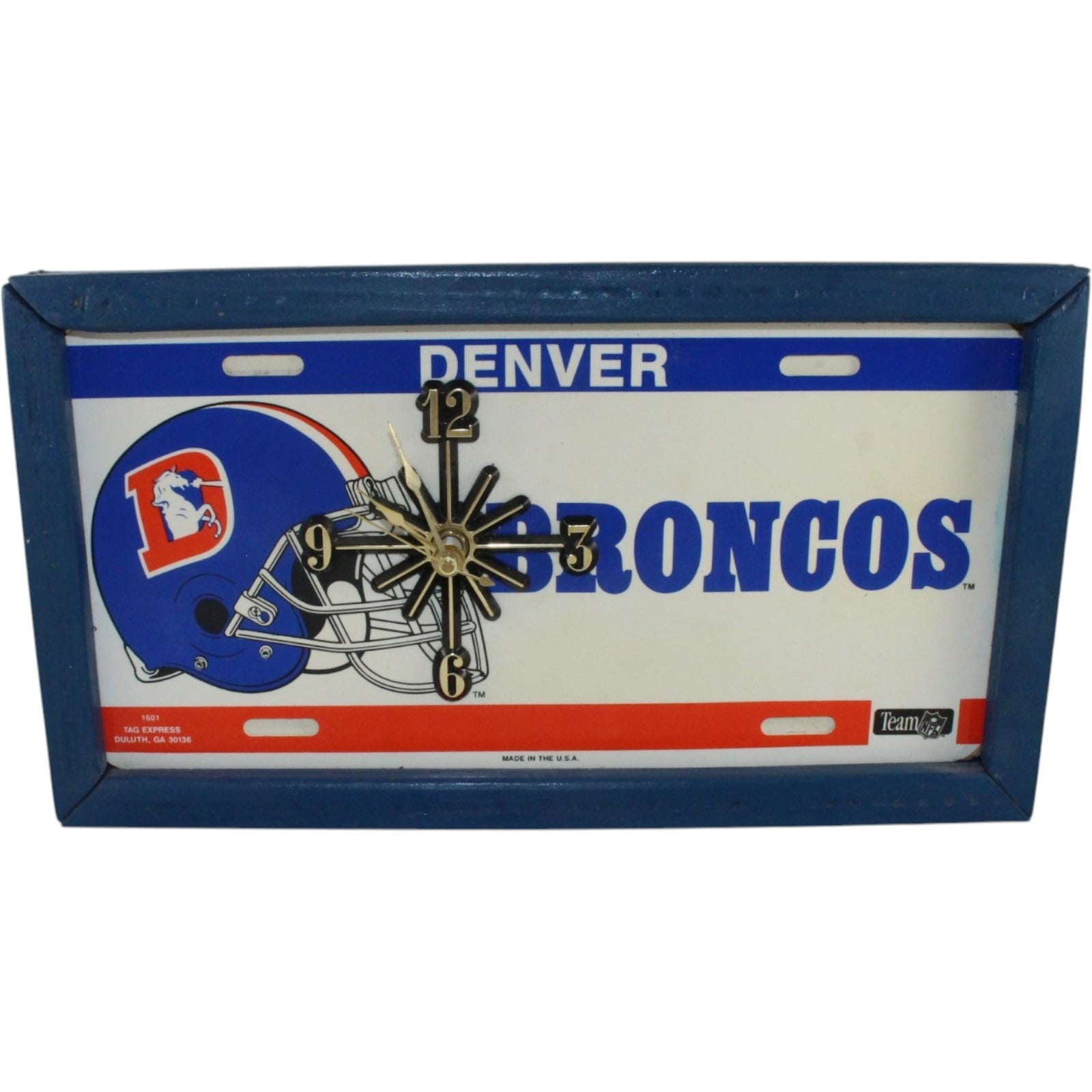 Denver Broncos License Plate Clock Vintage Throwback Wood Frame Battery 57841