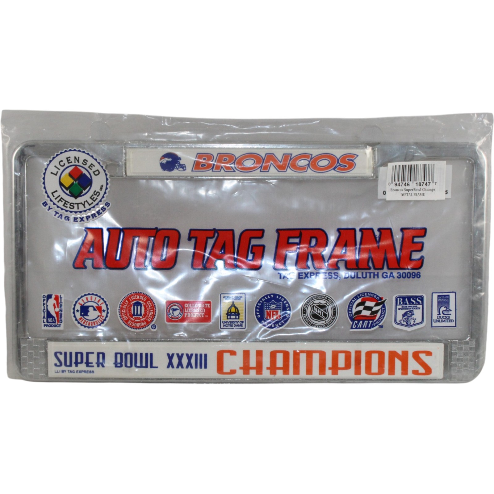 Denver Broncos Super Bowl XXXIII Chrome License Plate Frame New 55355