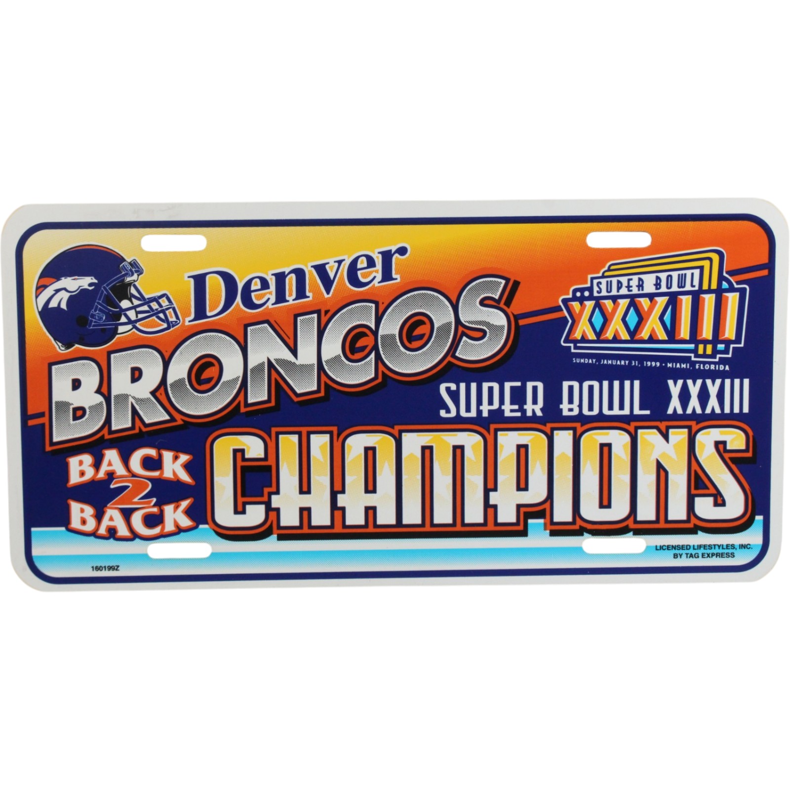 Denver Broncos Super Bowl XXXIII Automotive Plastic License Plate 55352