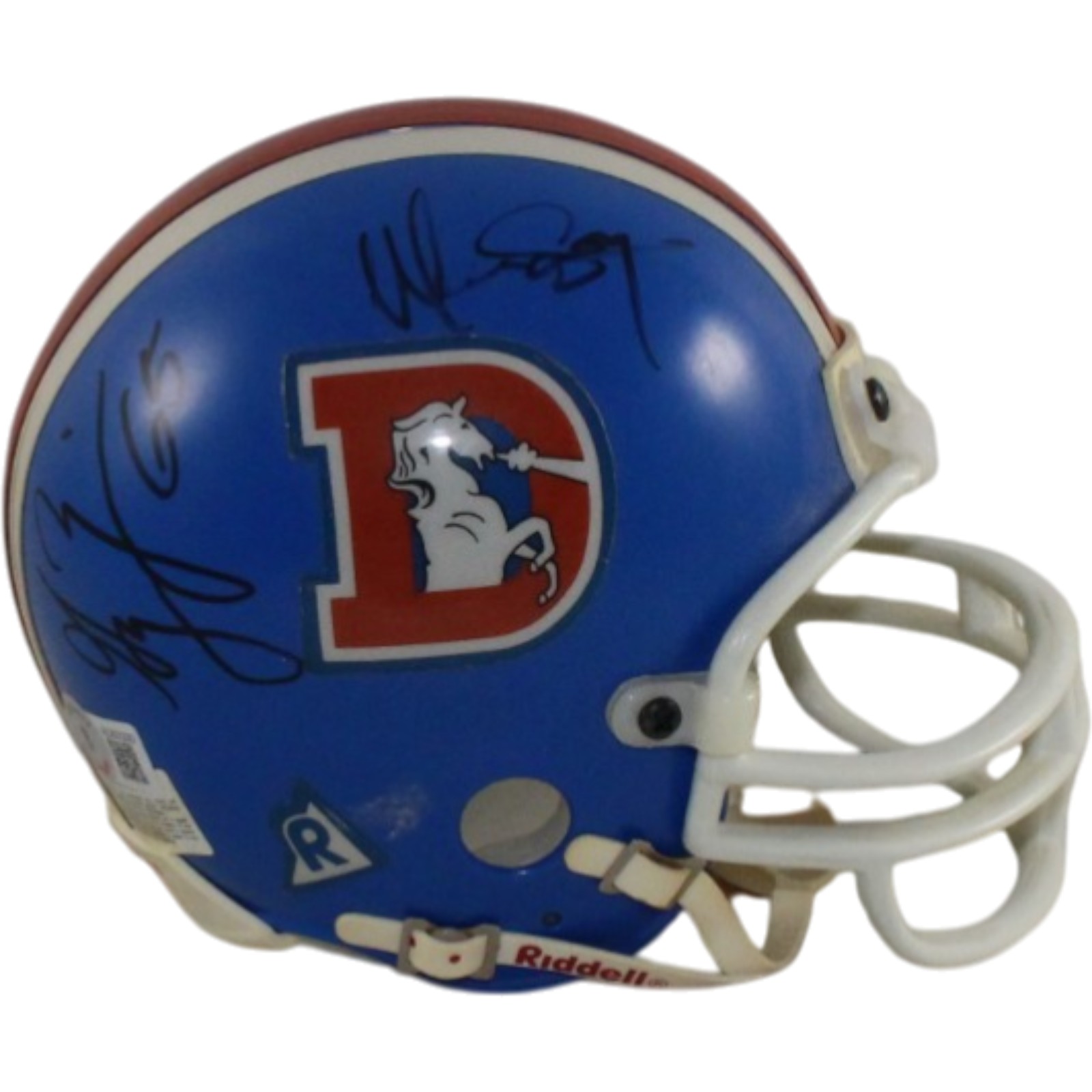 Tom Nalen Gary Zimmerman +3 Signed Denver Broncos VSR4 Mini Helmet Beckett 55423