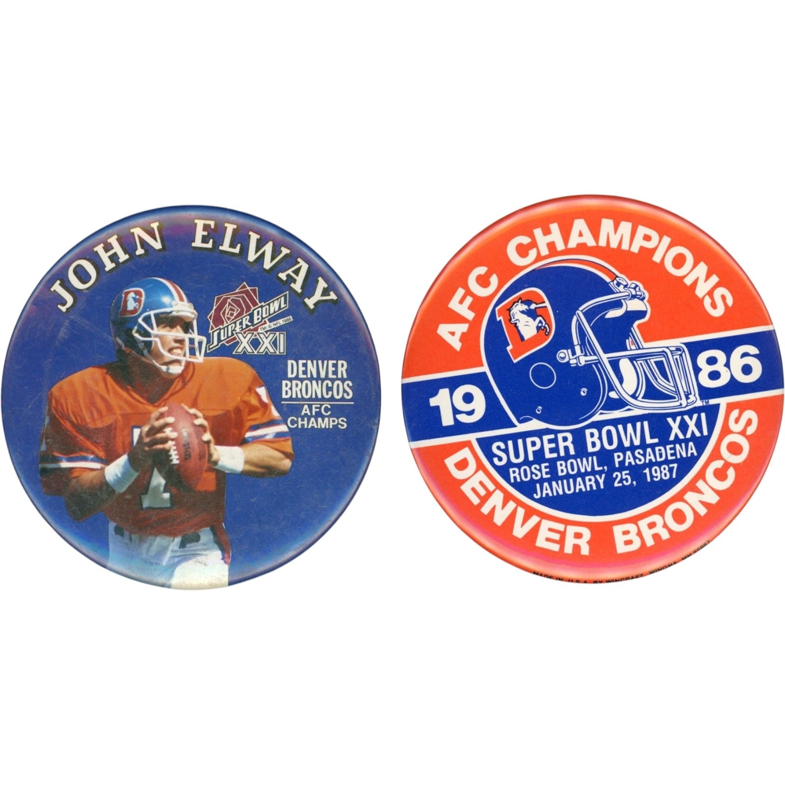 Denver Broncos Super Bowl XXI 1986 Vintage 2 Button Lot Collectibles 58005