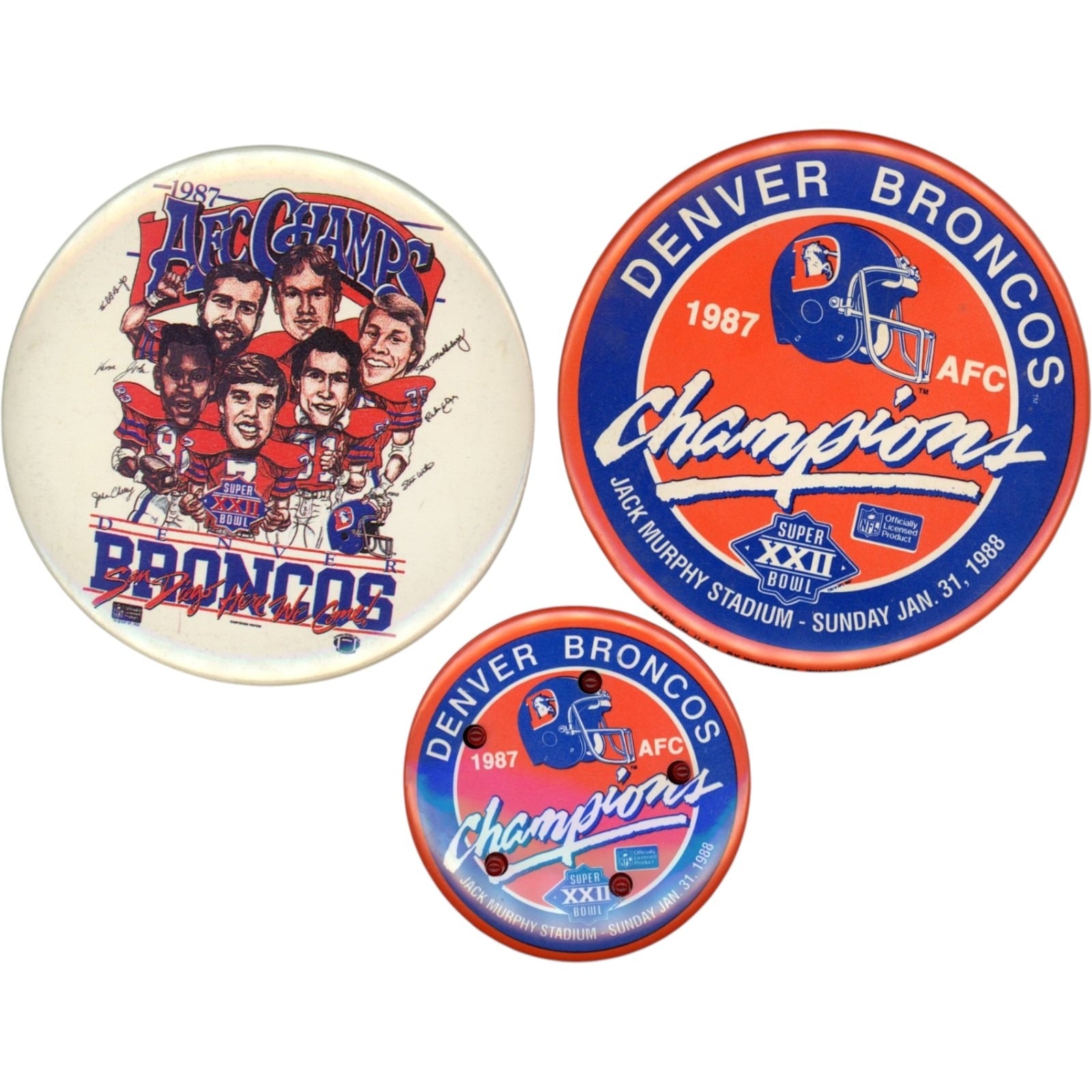 Denver Broncos Super Bowl XXII 1987 Vintage 3 Button Lot Collectibles 58004