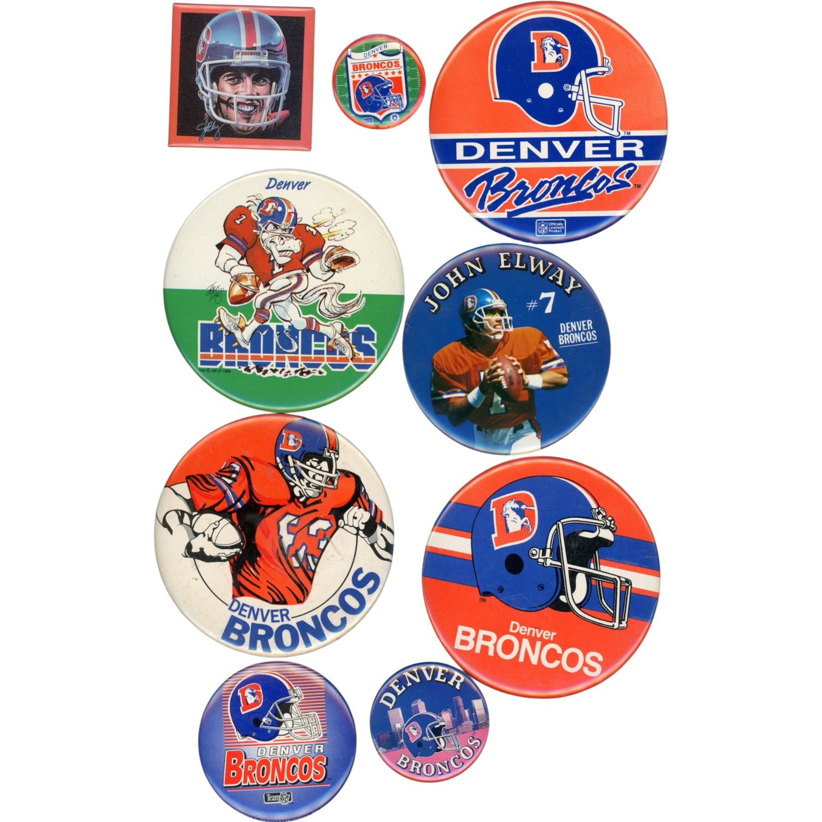 Denver Broncos Vintage 9 Button Lot Collectibles 58007