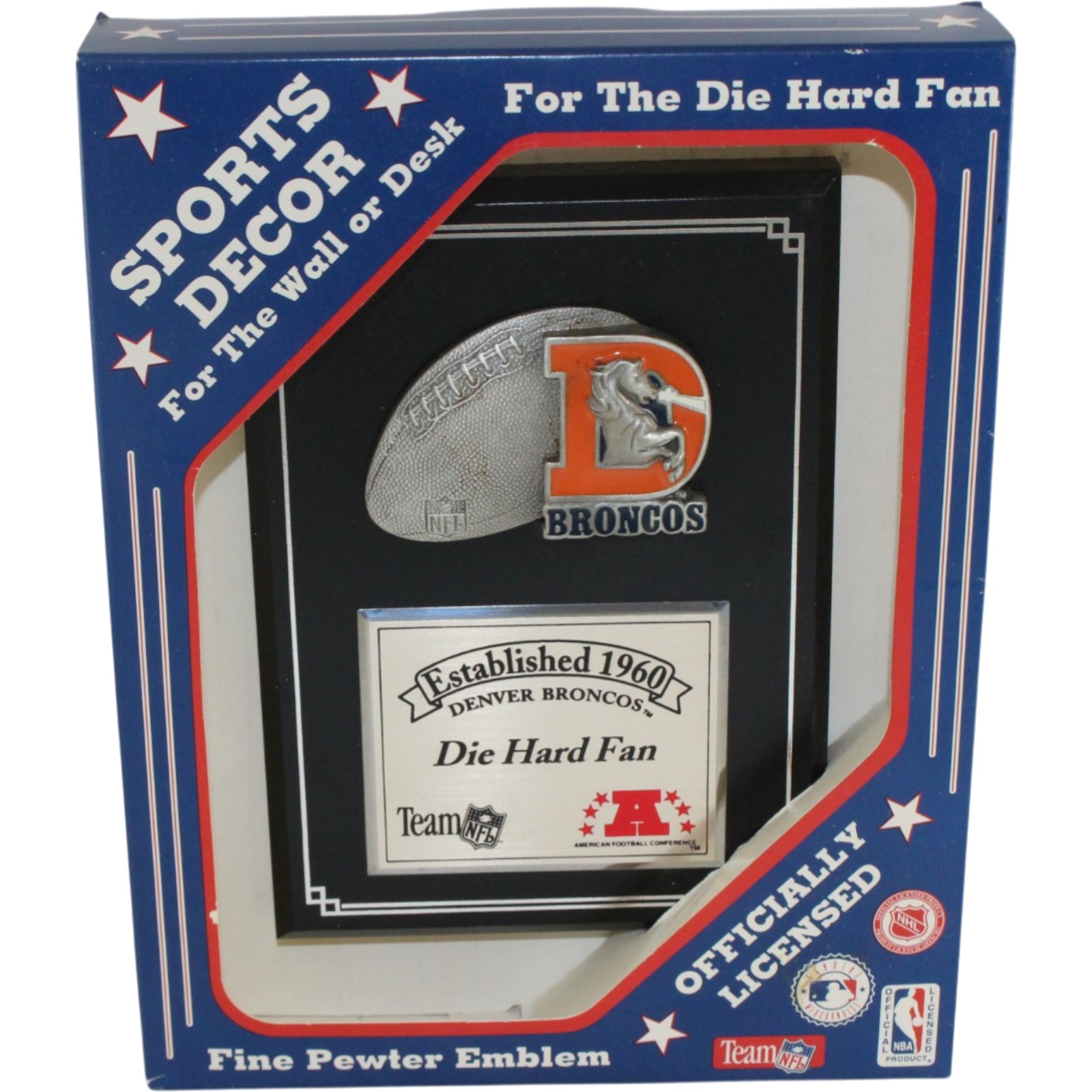 Denver Broncos NFL Die Hard Fan Decorative Plaque with Pewter Emblem 55325