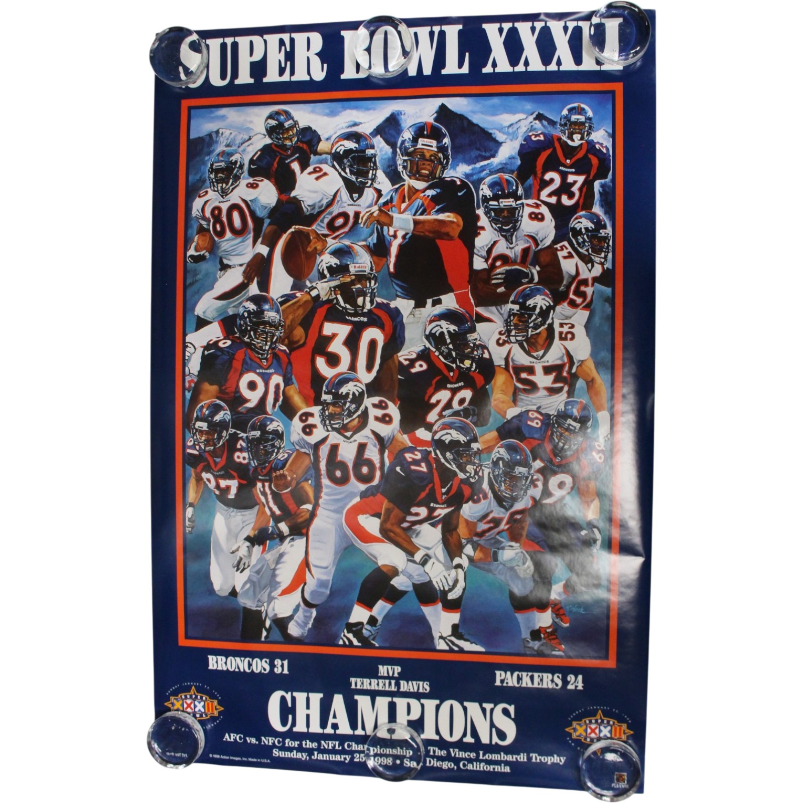 Denver Broncos Super Bowl XXXII 24x36 SB Champions TD Salute Poster 57562