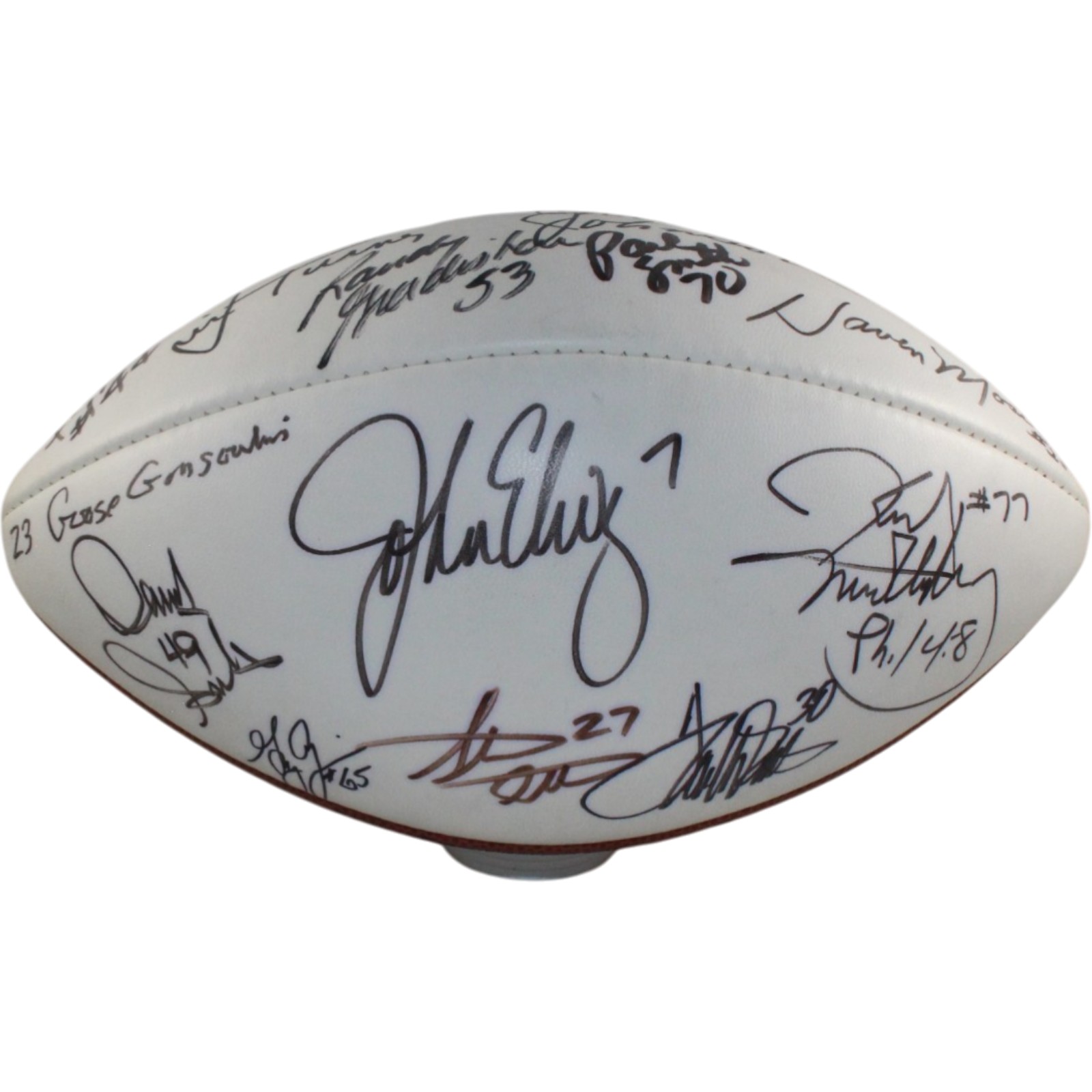 Elway Tripucka Little +19 Signed Denver Broncos Logo Football Beckett 55428