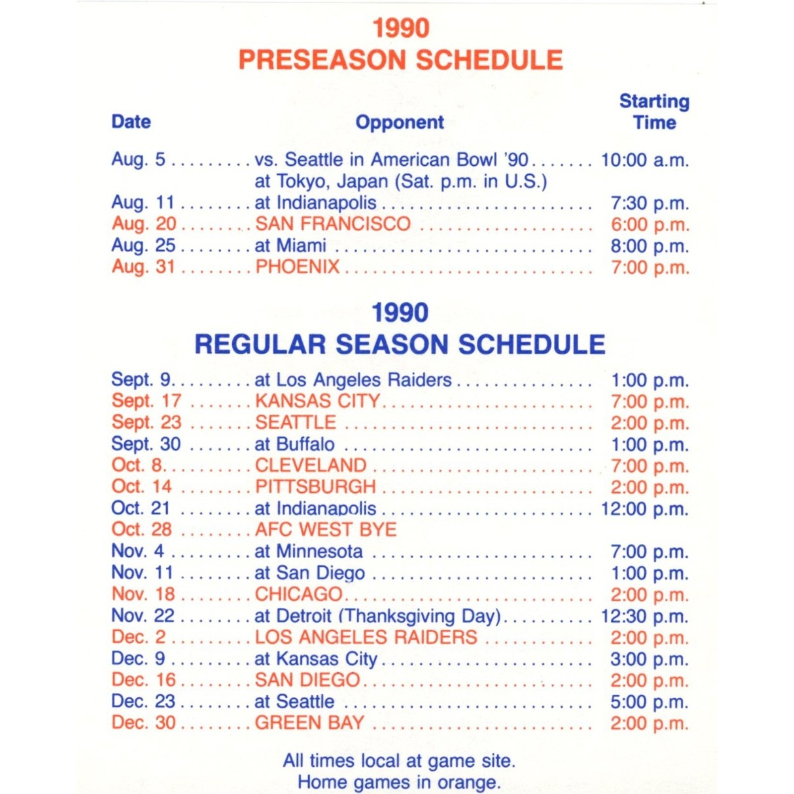 Denver Broncos 1990 Pocket Schedule AB Hirschfeld Press 58030 2 Denver Broncos 1990 Pocket Schedule AB Hirschfeld Press 58030