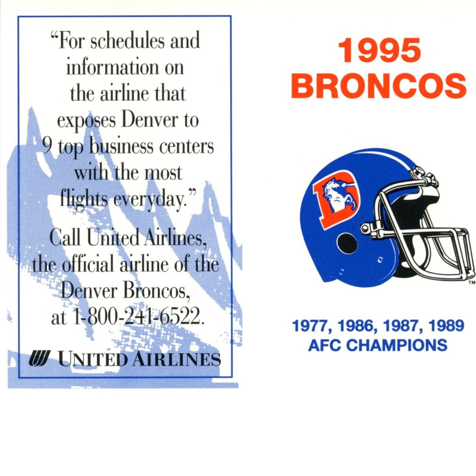 Denver Broncos 1995 Pocket Schedule AB Hirschfeld Press 58025