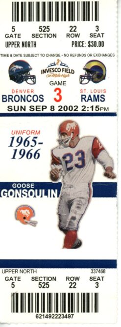 Denver Broncos Ticket Stub 9/8/2002 Clinton Portis NFL Debut 55541