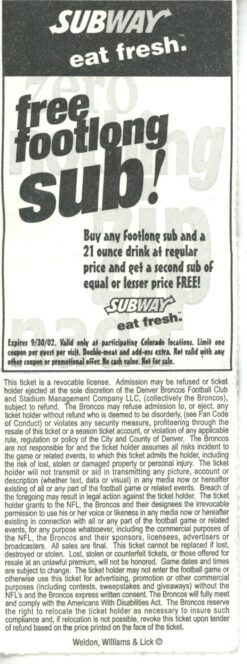 Denver Broncos Ticket Stub 9/8/2002 Clinton Portis NFL Debut 55541