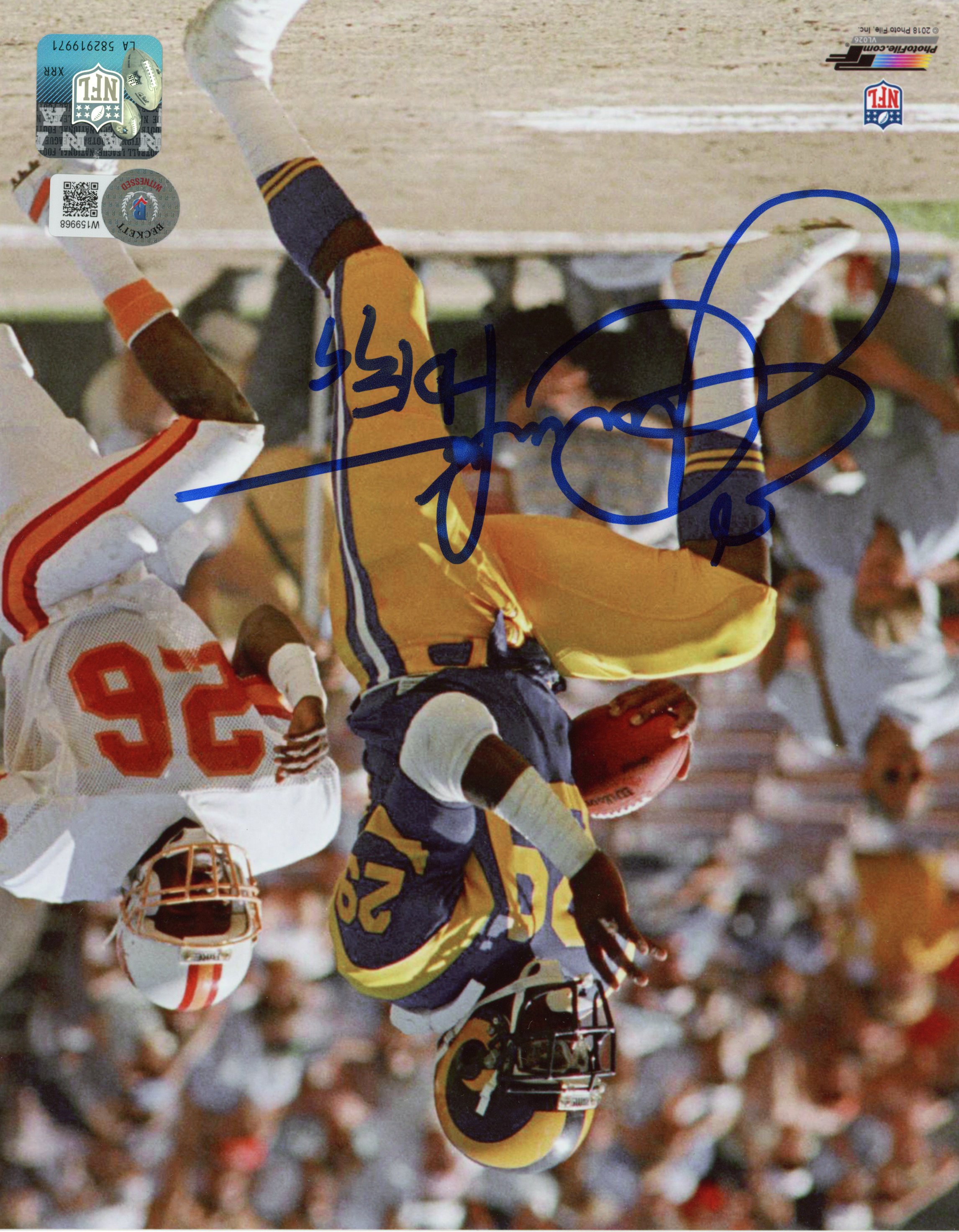 Eric Dickerson Autographed/Signed Los Angeles Rams 8x10 Photo Beckett 