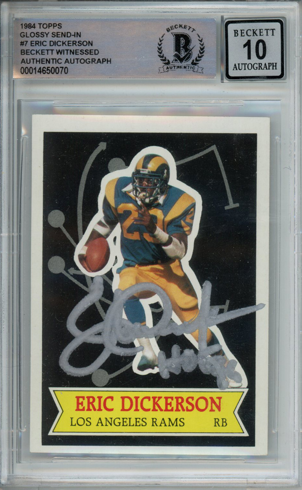 Eric Dickerson Signed 1984 Topps Glossy #7 Rookie Card HOF Beckett Slab
