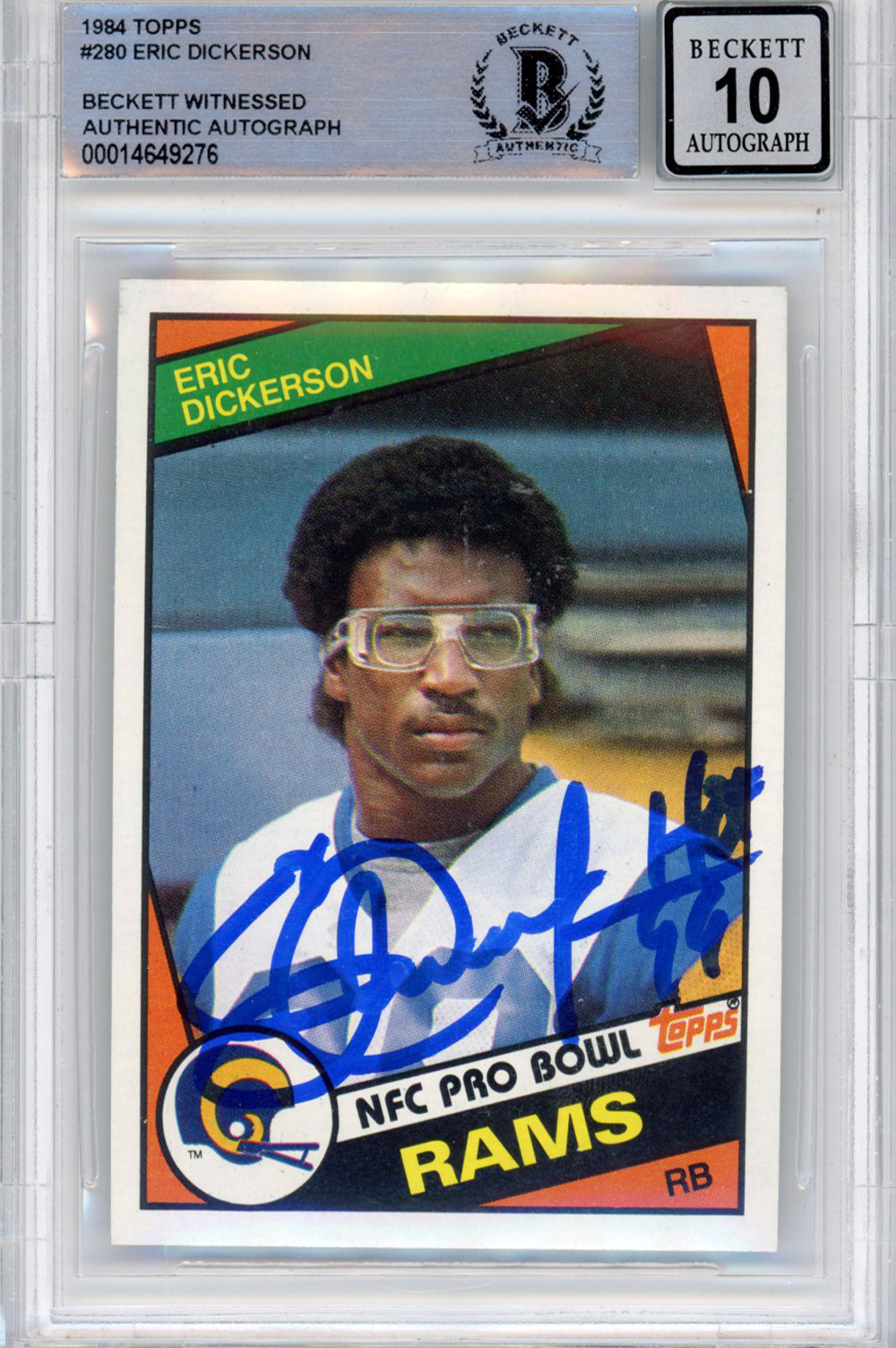 Eric Dickerson Autographed 1984 Topps 280 Trading Card HOF Beckett