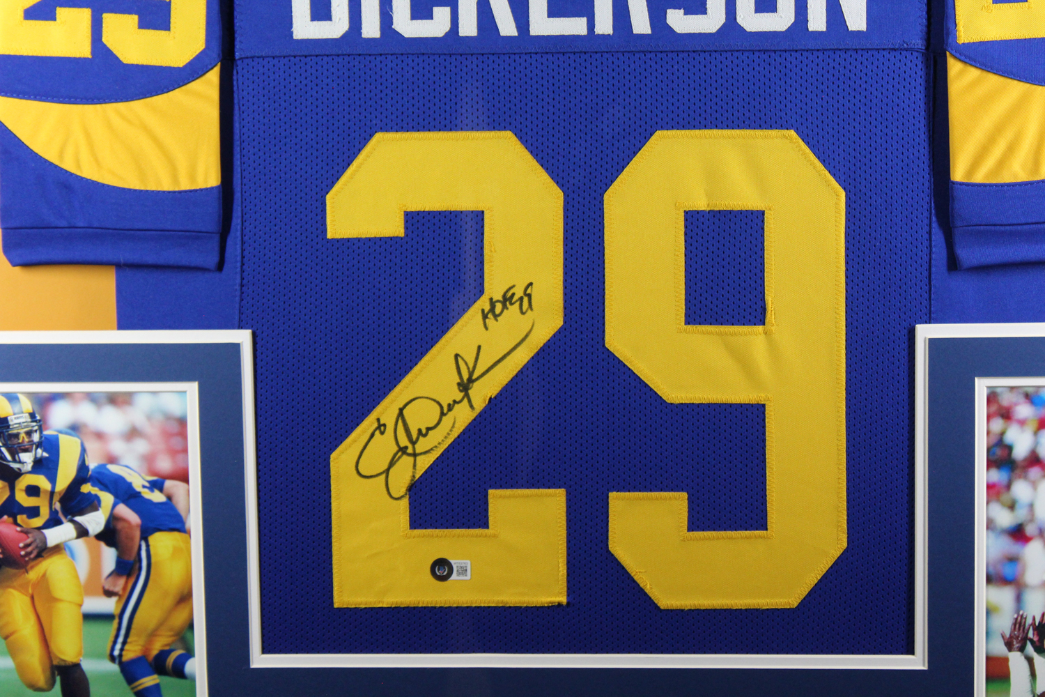 Eric Dickerson Autographed Pro Style Framed Blue XL Jersey Beckett