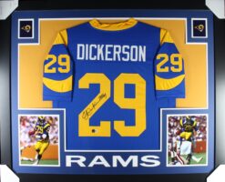 Eric Dickerson Autographed/Signed Pro Style Blue XL Framed Jersey Beckett 51211