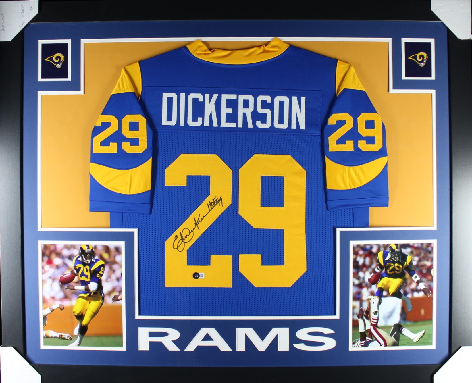 Eric Dickerson Autographed/Signed Pro Style Blue XL Framed Jersey Beckett 51211