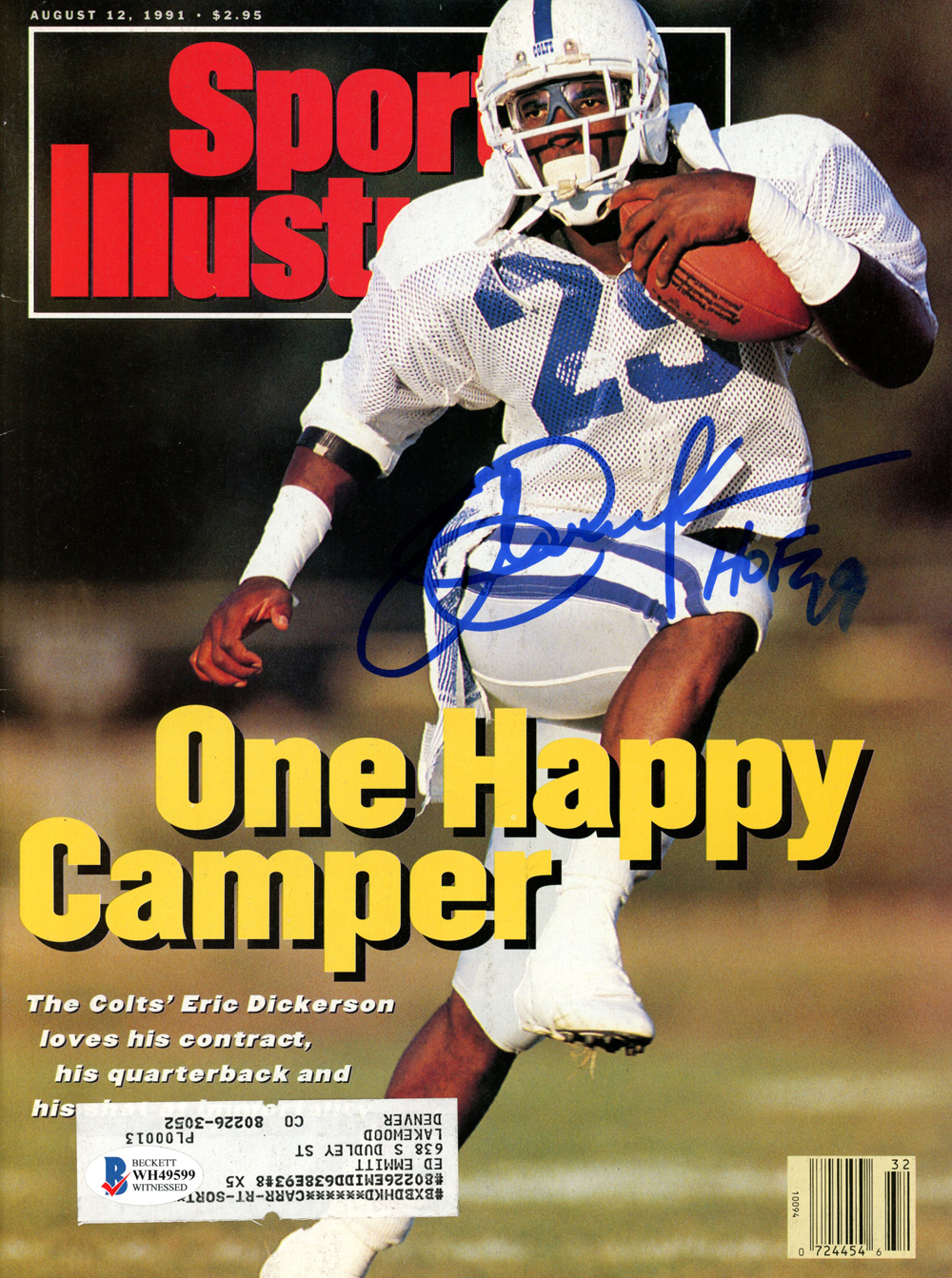 Eric Dickerson Autographed 1991 Sports Illustrated Magazine HOF Beckett