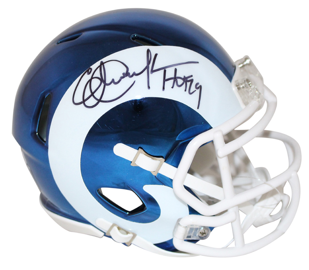Eric Dickerson Autographed Los Angeles Rams Chrome Mini Helmet HOF BAS 28115
