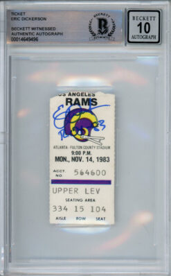 Eric Dickerson Signed 11/14/1983 Rams vs Falcons Ticket Stub Beckett Slab