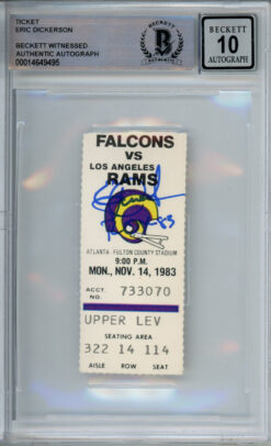 Eric Dickerson Signed 11/14/1983 Rams vs Falcons Ticket Stub Beckett Slab