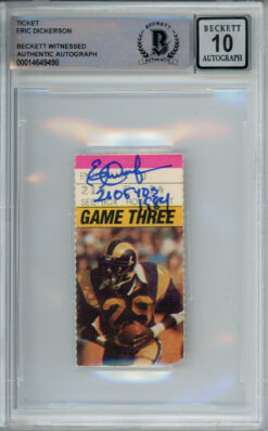 Eric Dickerson Signed 9/3/1984 Rams vs Cowboys Ticket Stub Beckett Slab