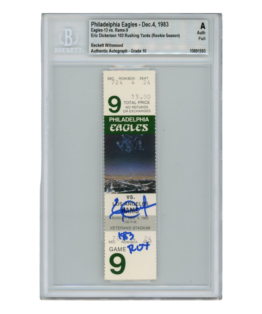 Eric Dickerson Autographed/Signed Ticket Stub 12/4/1983 83 ROY Beckett 
