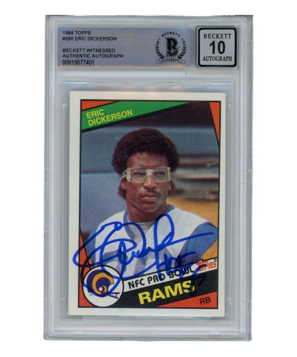 Eric Dickerson Signed 1984 Topps #280 Auto 10 Trading Card HOF Beckett 