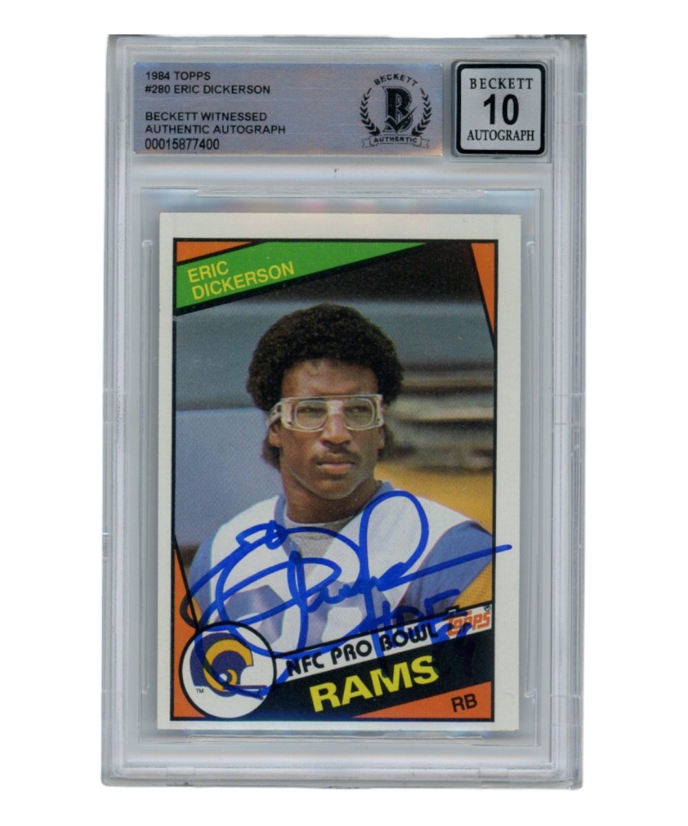 Eric Dickerson Signed 1984 Topps #280 Auto 10 Trading Card HOF Beckett 