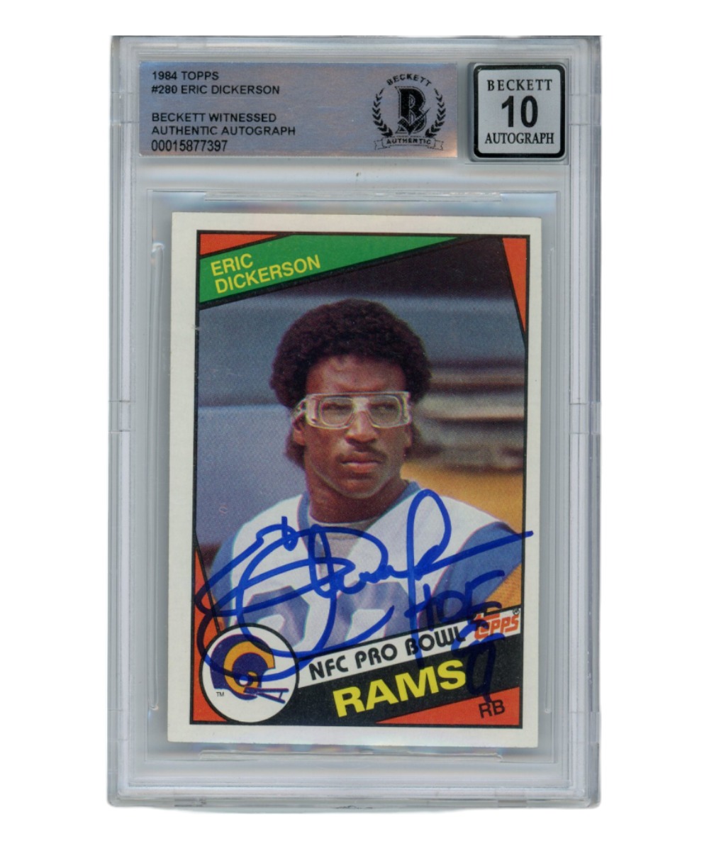Eric Dickerson Signed 1984 Topps #280 Auto 10 Trading Card HOF Beckett
