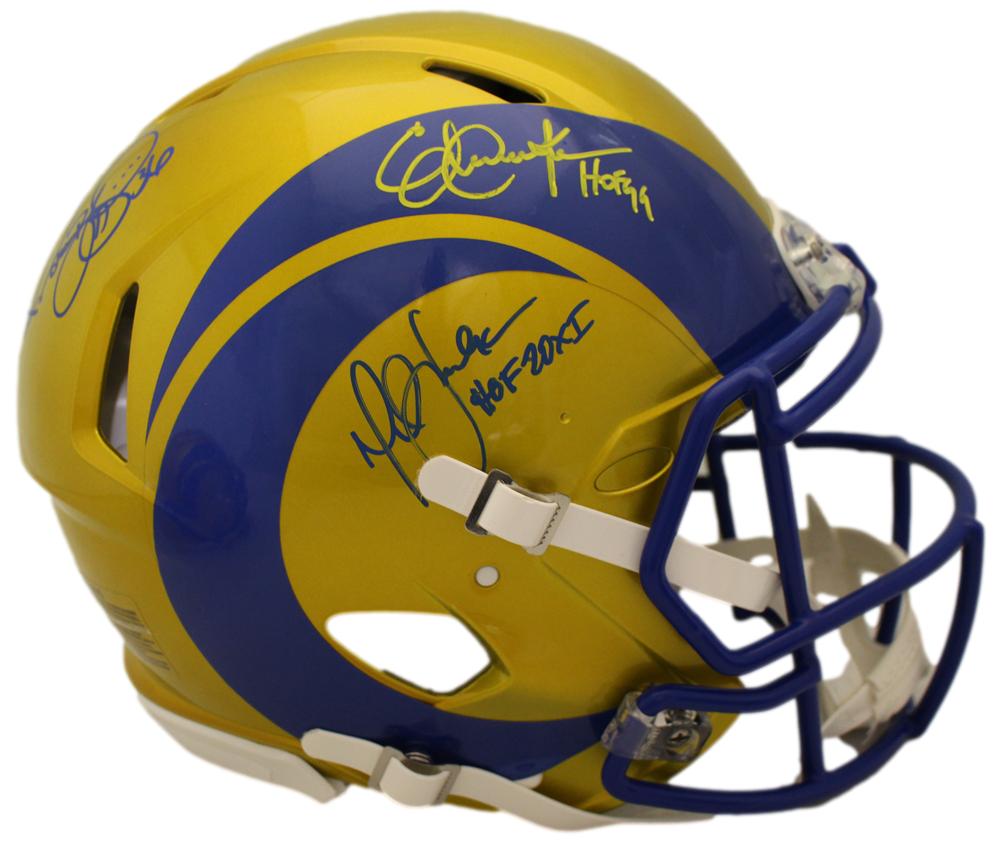 Dickerson, Faulk & Bettis Signed Rams Authentic Flash Helmet HOF Beckett
